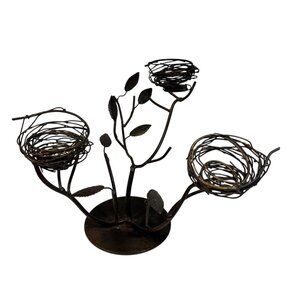 Wrought Iron Candle Holder Centerpiece With Nest Design 3 Holders Rustic